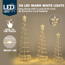 Load image into Gallery viewer, JOIEDOMI 3 Pack Spiral Christmas Tree Lights, 218 LED Outdoor Lighted Tree with Star Topper &amp; Stakes, Christmas Decorations for Yard Porch Patio Garden Holiday Xmas Eve Night Décor, Warm White
