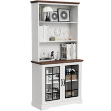 Load image into Gallery viewer, blini 5 Shelf Tall Bookcase with Glass Doors White Bookshelf 31in Wide Display Standing Storage Shelf 72in Tall Wood Book Shelves for Bedroom Living Room Office Library
