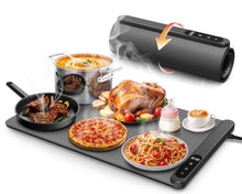 Load image into Gallery viewer, Food Warming Mat, Electric Warming Tray with 6 Level Temperature Settings,6 Hours Timer, Graphene Rapid Heating, Auto Shut-Off, Roll Up Food Warmer for Buffets Party, Countertop,Gatherings
