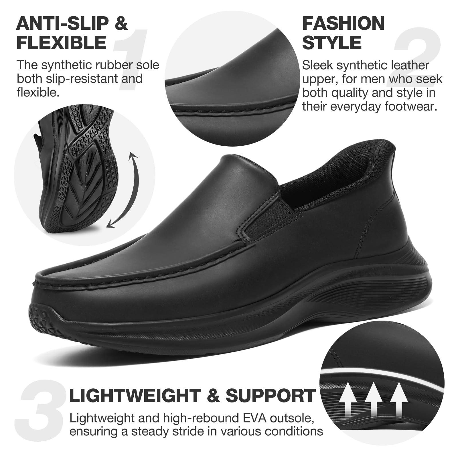 Load image into Gallery viewer, HEEZ Men's Platform Loafers Casual Slip On Shoes Lightweight Comfortable Business Office Walking Shoes Black