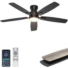 Load image into Gallery viewer, Ohniyou Ceiling Fans with Lights, 52'' Low Profile Ceiling Fan with Light and Remote/APP Control, Modern Flush Mount Ceiling Fan for Indoor Bedroom Living Room, Dimmable, Quiet DC Motor, Black
