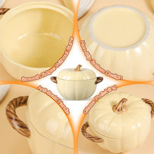 Load image into Gallery viewer, Maxdot Set of 5 Ceramic Pumpkin Bowls with Lid and Handles Pumpkin Shape Soup Serving Pot Storage Jar for Fall Thanksgiving Halloween Party Kitchen Dessert Decoration 17Oz &amp; 54Oz(Cream Yellow)
