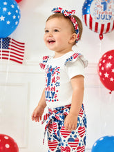 Load image into Gallery viewer, AMAWMW First 4th of July Baby Girl Clothes Set Ruffle Romper Top Pants Headband Set 3Pcs Newborn Infant Girl Outfit, D-White, 12-18 Months
