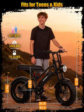 Load image into Gallery viewer, ESKUTE V100 Electric Bike for Adults, Electric Dirt Bike 1500W Peak Motor, All Terrain Dual Suspension E Bike 20+MPH Speed, Ebike Up to 60 Miles Range, 16" Fat Tire, 48V13Ah Battery, 7-Speed,Black
