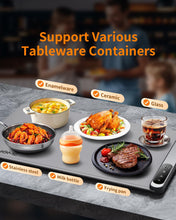 Load image into Gallery viewer, Food Warming Mat, Electric Warming Tray with 6 Level Temperature Settings,6 Hours Timer, Graphene Rapid Heating, Auto Shut-Off, Roll Up Food Warmer for Buffets Party, Countertop,Gatherings
