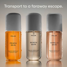 Load image into Gallery viewer, PHLUR Paradise Skin Set ($75 Value) - Travel Size Body Mist Gift Set - Peach Skin, Vanilla Skin, &amp; Beach Skin - Travel Size Hair and Body Fragrance Mist Trio (3 x 3 fl oz)
