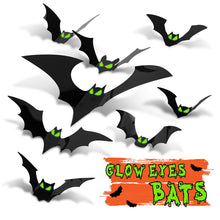 Load image into Gallery viewer, Halloween Decorations Indoor - Bats Halloween Decorations Plastic Spooky Scary 3D Bats for Halloween Party Bathroom Kitchen Home Room Outdoor Wall Glow Eyes Bats Stickers Gothic Decor 56 Pcs
