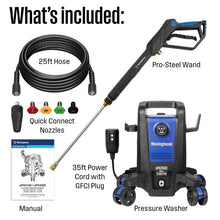 Load image into Gallery viewer, Westinghouse ePX3500 Electric Pressure Washer, 2500 Max PSI 1.76 Max GPM with Anti-Tipping Technology, Onboard Soap Tank, Pro-Style Steel Wand, 5-Nozzle Set, for Cars/Fences/Driveways/Home/Patios
