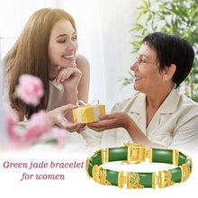 Load image into Gallery viewer, HPQQ Green Jade Bracelet for Women 18k Gold Plated Sterling Silver Jade Jewelry Fortune Good Luck Green Gemstone Bangle Bracelet Birthday Christmas Gifts for Mom Wife Grandma
