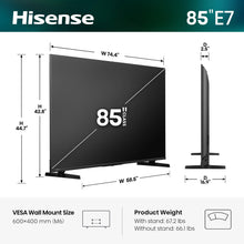 Load image into Gallery viewer, Hisense 85" E7 Cinema Series Hi-QLED Mini-LED 4K UHD Smart Fire TV (85E7SF, 2026 NEW) - Native 144Hz, AI Picture, Dolby Vision IQ · Atmos, FALD, HDR10+ Adaptive, MEMC, Alexa+
