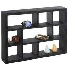 Load image into Gallery viewer, MyGift 9 Compartment Modern Black Solid Wood Shadow Box, Wall Mountable Curio Display Case, Freestanding or Floating Shelf for Collectible Figurines, Succulents
