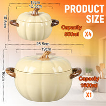 Load image into Gallery viewer, Maxdot Set of 5 Ceramic Pumpkin Bowls with Lid and Handles Pumpkin Shape Soup Serving Pot Storage Jar for Fall Thanksgiving Halloween Party Kitchen Dessert Decoration 17Oz &amp; 54Oz(Cream Yellow)
