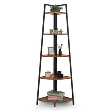 Load image into Gallery viewer, CAPHAUS Tall Corner Shelf Stand, 5-Tier Display Shelves, Ladder Corner Wood Storage Plant Bookshelf with Metal Frame, Versatile Shelving Unit Bookcase for Home Office Space, Rustic Oak
