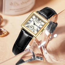 Load image into Gallery viewer, FFKJDM Women's top Layer Cowhide Strap Watch Exquisite and Elegant Women Classic Retro Square Women's Quartz Watch Gift for her (glod, Black)
