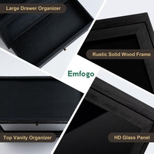 Load image into Gallery viewer, Emfogo Cologne Organizer for Men, Solid Wood Perfumes Organizer for Men Dresser, Large Capacity Dustproof Cologne Holder with Drawer Storage Perfume Stand Organizer, Gift for Men (Black)
