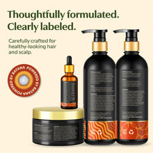 Load image into Gallery viewer, Nuani Batana Oil Shampoo and Conditioner Set (16 fl oz / 470 ml) with Rosemary &amp; Caffeine | Includes Deep Mask, Hair Oil &amp; Silicone Scalp Massager | Sulfate-Free, Paraben-Free for Fuller-Looking Hair.
