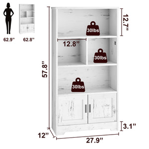 IDEALHOUSE Wood Bookcase with Doors White Bookshelf with LED Lights Modern Storage Rack 3 Shelf Standing Bookshelves Large Display Shelf Unique Book Shelf for Bedroom, Living Room, Home Office