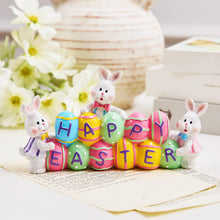 Load image into Gallery viewer, yumhum 3 Bunny Holding Eggs and Happy Easter Decorations, Resin Easter Bunny Rabbits Figurine Tabletop Centerpiece for Spring Decor Easter Home Office Party Decor
