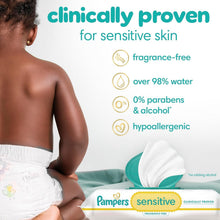 Load image into Gallery viewer, Pampers Sensitive Baby Wipes, Clinically Proven, Fragrance Free, Unscented, Water Based, Hypoallergenic, Multi-Use, Hand Wipes 1008 Wipes Total (18X Flip-Top Packs) [Packaging May Vary]
