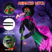 Load image into Gallery viewer, 10.5FT Sound Activated &amp; Footpad Start Flying Witch Halloween Animatronics, Large Outdoor Hovering Witch on Broom Decoration for Garden, Yard &amp; Lawn, Animated Flying Witches Halloween Decor
