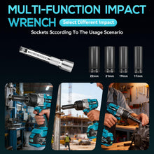 Load image into Gallery viewer, 1/2 Inch Cordless Impact Wrench, 900 Ft-lbs (1200 N·m) High Torque Brushless Impact Driver Gun, 2300 RPM, 2×4.0 Ah Batteries, LED Light, 4 Sockets, Variable Speed Power Tool for Car &amp; Tire Removal
