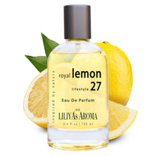 Load image into Gallery viewer, Liliya's Aroma Royal Lemon 27 Eau De Parfum - Vegan &amp; Clean Perfume for Women &amp; Men - Citrus Perfume - Fresh Lemon Notes &amp; Green Musk 3.4 Fl Oz
