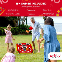 Load image into Gallery viewer, SWOOC Games - Coney Island Toss™ - Arcade Style Cornhole Board Set w/Carrying Case &amp; 15+ Games - Corn Hole Games for Adults - Kids Bean Bag Toss Game - Kids Cornhole Set w/Bags - Outdoor Yard Games
