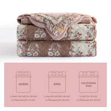 Load image into Gallery viewer, NEWLAKE Quilt Set Queen Size, Cotton Patchwork Pink Floral Quilt Sets, Real Stitched Embroidery Bedspread Lightweight and Breathable for All Seasons, Soft Quilted with 2 Pillow Shams
