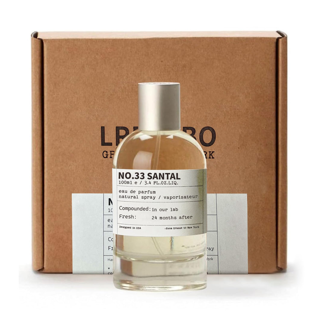 LRERABO No.33 SANTAL Sandalwood Parfum Spray - 3.4 Fl oz Unisex, Iconic New York Scent, Long Lasting Fragrance Natural and Vegan & Hypoallergenic for Men and Women