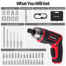 Load image into Gallery viewer, AVID POWER Electric Screwdriver Set Rechargeable 4V Cordless Screwdriver Kit with 44pcs Accessories, 5.65Nm Screw Gun, 5+1 Torque Setting, 2 Position Handle with LED Light
