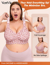 Load image into Gallery viewer, Vertvie Jelly Bras for Women Plus Size Minimizer Soft Wireless Push Up Bra Full Supportive Older Lift Back Coverage Bralette(Leopard Pink,42D)
