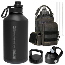 Load image into Gallery viewer, OneTigris Tactical Half Gallon Water Bottle with Straw - 64 oz Vacuum Insulated Stainless Steel Water Jug, Leakproof Sport Bottle with 3 BPA Free Lids, Paracord Handle &amp; MOLLE Water Pouch for Outdoor
