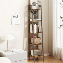 Load image into Gallery viewer, Hzuaneri Ladder Shelf, Bookshelf Bookcase, Freestanding Corner Storage Shelve with 2 Hooks for Home Office, Living Room, Kitchen, Bedroom, Industrial, 5-Tier Rustic Brown BC03201B
