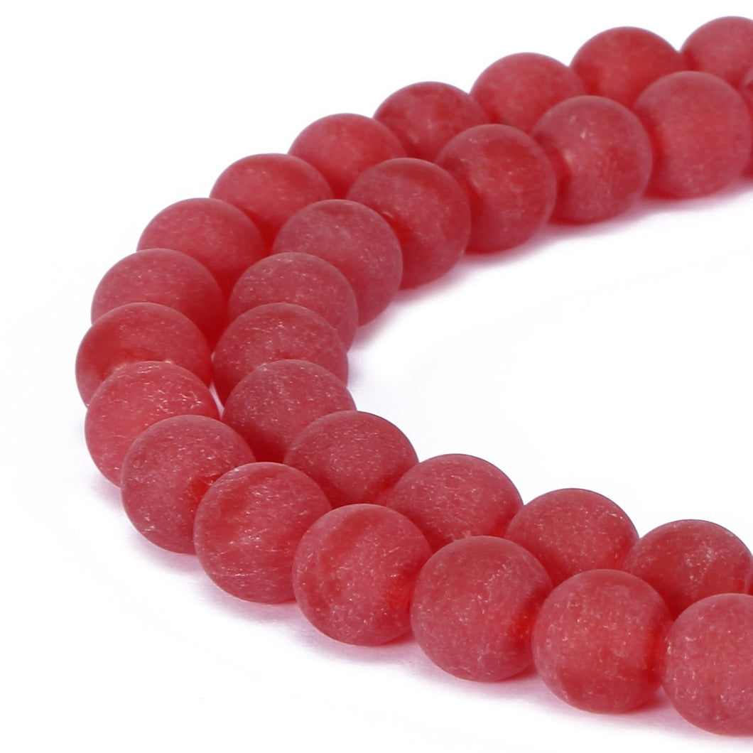 Gorgeous Natural Fushia Drusy Agate Gemstone Matte Round Loose Beads for Jewelry Making (8MM, Red Jade)