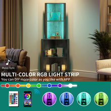 Load image into Gallery viewer, YITAHOME Corner Shelf Stand with Led Light, 5 Tier Corner Bookshelf and Bookcase, Wooden Open Corner Cabinet Display Storage Rack for Bedroom,Living Room,Dining Room,Home Office,Kitchen, Charcoal Gray
