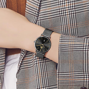 OLEVS Watch Women Black Watches for Women Ultra Thin Mesh Womens Watch for Small Wrist Water Resistant Luxury Ladies Watches with Date Analog Quartz Female Elegant Simple Reloj para Mujer