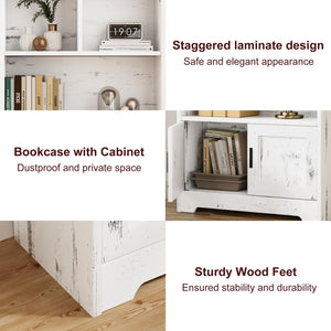 IDEALHOUSE Wood Bookcase with Doors White Bookshelf with LED Lights Modern Storage Rack 3 Shelf Standing Bookshelves Large Display Shelf Unique Book Shelf for Bedroom, Living Room, Home Office