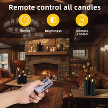 Load image into Gallery viewer, Pandaing Set of 9 Black Regular Textured Flameless Candles Battery Operated LED Real Wax Flickering Electric Candles with Remote Control Timer for Wedding Birthday Halloween Christmas Decorations
