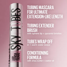 Load image into Gallery viewer, Maybelline Lash Sensational Sky Tubes Tubing Mascara, Extension-Like Lengthening Mascara, 24HR Eye Makeup with Shea Butter &amp; Castor Oil, Very Black, 1 Count
