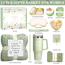 Load image into Gallery viewer, Birthday Gifts for Women Self Care Get Well Soon Gifts, Vanilla Relaxing Spa Gift Basket - Happy Birthday Set w/ Luxury Flannel Blanket &amp; 40 oz Tumbler, Unique Christmas Gift for Mom Her Wife Sister

