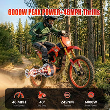 Load image into Gallery viewer, HAPPYRUN F18 Electric Dirt Bike Mid-Drive Motor 6000W Peak, Electric Motorcycle 60V 30Ah Removable Battery, 60-Mile Range, 46mph, Dual Hydraulic Brakes &amp; Full Suspension Electric Motorcycle
