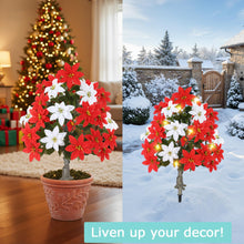 Load image into Gallery viewer, Thiccywoov 2 Pack 3ft Christmas Artificial Poinsettia Flowers Urn Filler Outdoor Prelit Topiary Trees Large Lighted Poinsettias Faux Poinsettia Trees with LED Lights Stake for Porch Yard (Red,White)
