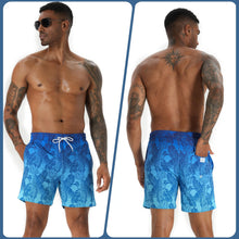 Load image into Gallery viewer, zeetoo Mens Swim Trunks with Compression Liner 5.5" Inseam Swim Shorts Quick Dry Shorts Gradient-Leaf-Blue 2XL
