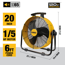 Load image into Gallery viewer, DEWALT 20 Inch Floor Fan, 180° Adjustable Tilting Drum Fan DXF2042
