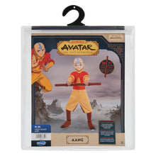 Load image into Gallery viewer, Avatar Aang Official Youth Deluxe Halloween Costume - Premium Quality Jumpsuit with Attached Cloak plus Belt, Mask, and Staff (M)
