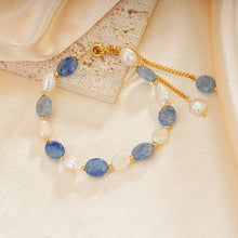 Load image into Gallery viewer, SIXFOX Natural Freshwater Charm Bracelet 18k Plated Gold Baroque Pearl Bracelet for Women Adjustable Gold Link Chain Bracelet Beaded Baroque Tourmaline Blue Dongling Copper Bracelet Birthday Gifts
