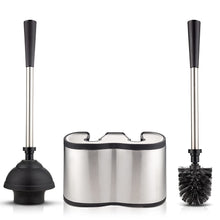 Load image into Gallery viewer, UMIEN Toilet Brush and Plunger Set - Stainless Steel Plunger and Toilet Brush Combo with Freestanding Canister - Modern and Sleek Bathroom Cleaning Accessories
