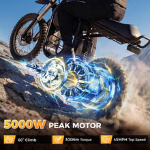 Load image into Gallery viewer, Flydone MT1 Electric Dirt Bike for Adults 5000W Peak Motor 45 MPH 80 Miles Range 52V 20Ah Battery Full Suspension 14" Front 12" Rear Fat Tire NFC Lock 8.9" TFT Display
