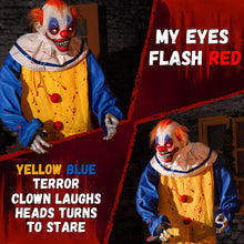 Load image into Gallery viewer, Halloween Animatronic 6ft Killer Clown Decorations, 72inch Animated Clown with Motion Activation, Creepy Sound, Scary Move, Light Up Eyes, Haunted House Spooky Horror Prop for Indoor, Outdoor, Yard
