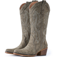 Load image into Gallery viewer, IUV Cowboy Boots For Women Western Cowgirl Boots with Chunky Heel Mid Calf Snip Toe Ideal for low insteps
